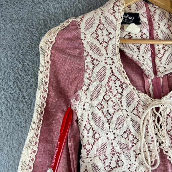 Vintage 1969 Gunne Sax Black Label Pink Lace Renaissance Dress size 7 - Picture 5 of 16